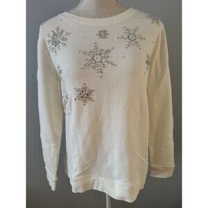 Talbots‎ Women's Embellished Snowflake Crewneck Sweatshirt 100% Cotton Size LP